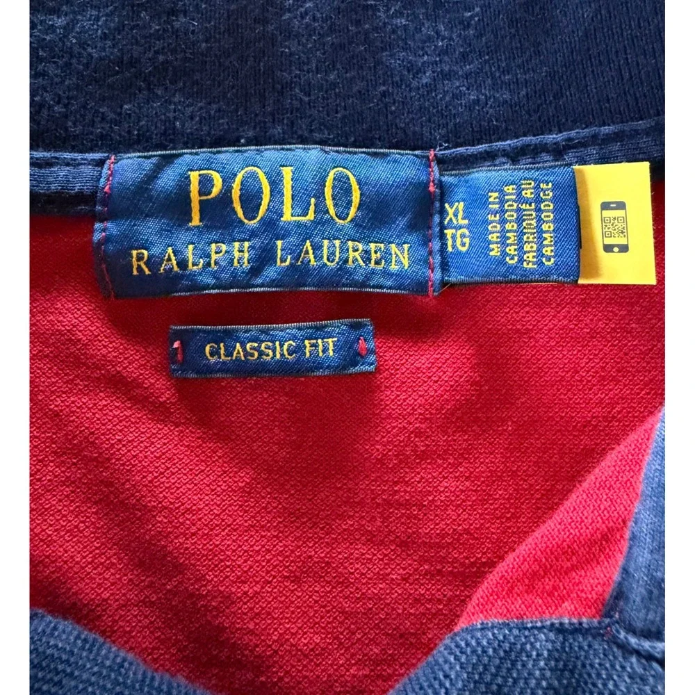 Polo Ralph Lauren Mens XL Classic Fit Colorblock Polo Shirt Red White Navy Blue